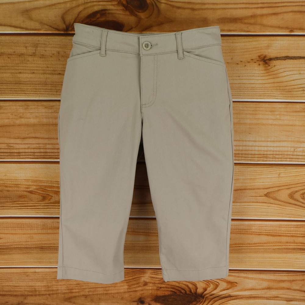 St. John's Bay Capri‎ Pants Womens Size 4P Beige Cotton Blend Pockets Mid Rise